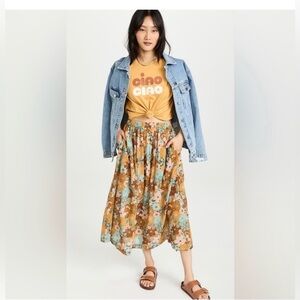 Sundry Floral Midi Skirt in Earthy Tones